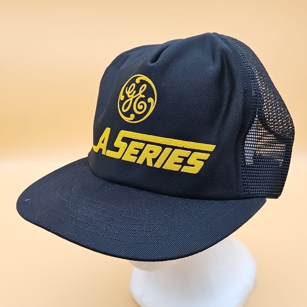 Vintage GE General Electric A Series Hat Cap‎ Trucker Snapback Mesh Black Yellow